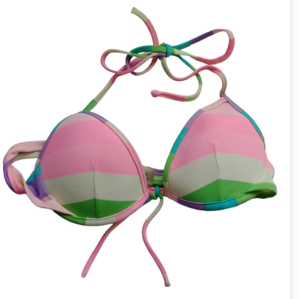 Victoria's secret pink white and green striped bikini top 34B